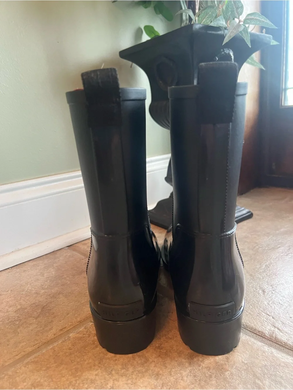 Tommy Hilfiger Black Short Rain Boots with Red Interior